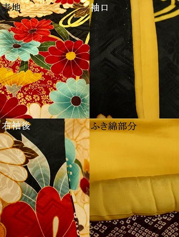 平和屋本店●お引きずり・お引き摺り・引き振袖 和装 結婚式 舞妓 芸妓 芸者 衣装 駒刺繍 草花丸文 黒地 金銀彩 逸品 AABJ2779fw