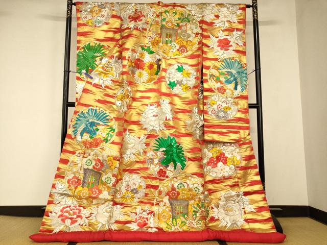 平和屋本店●色打掛 和装 婚礼 結婚式 花嫁 神社挙式 駒刺繍 飛鶴御所車丸文 金銀糸 逸品 AABJ2788fw