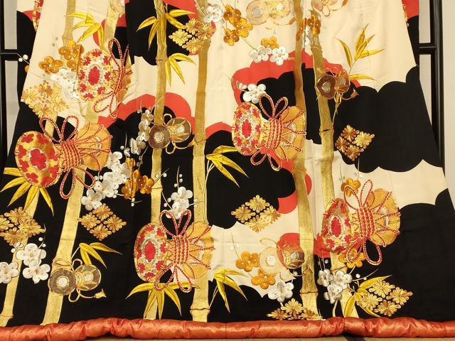 平和屋本店●色打掛 和装 婚礼 結婚式 花嫁 神社挙式 駒刺繍 花鼓笹竹文 黒地 金銀糸 逸品 AABJ2792fw