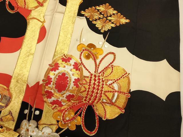 平和屋本店●色打掛 和装 婚礼 結婚式 花嫁 神社挙式 駒刺繍 花鼓笹竹文 黒地 金銀糸 逸品 AABJ2792fw