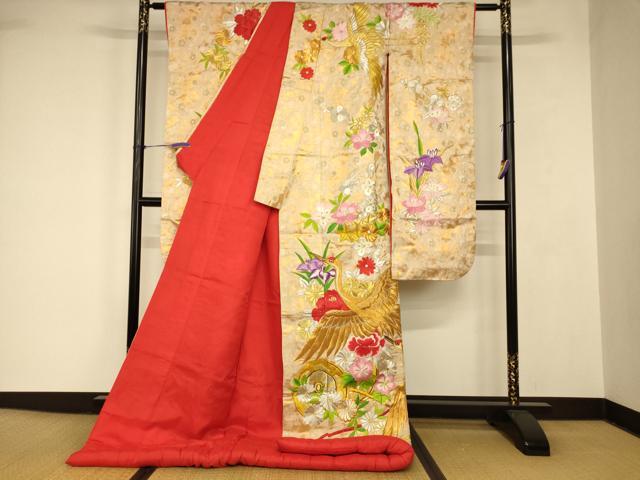 平和屋本店●色打掛 和装 婚礼 結婚式 花嫁 神社挙式 総刺繍 飛鶴枝花文 金銀糸 逸品 AABJ2793fw