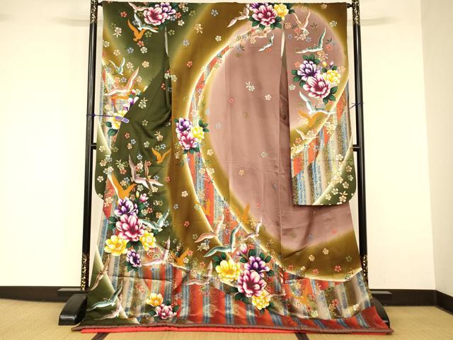 平和屋本店●お引きずり・お引き摺り・引き振袖 和装 結婚式 舞妓 芸妓 芸者 衣装 花鳥霞文 暈し染め 金銀彩 逸品 AABJ2803fw