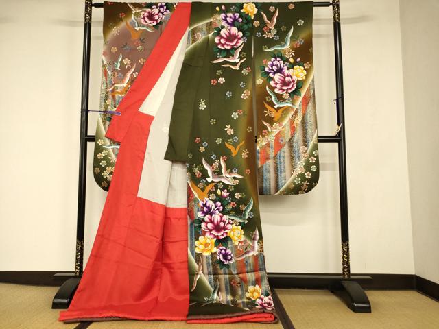 平和屋本店●お引きずり・お引き摺り・引き振袖 和装 結婚式 舞妓 芸妓 芸者 衣装 花鳥霞文 暈し染め 金銀彩 逸品 AABJ2803fw