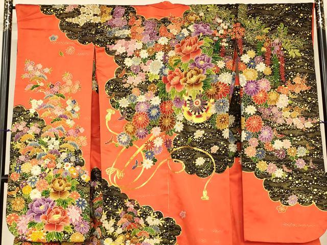 平和屋本店●中国三大刺繍 相良刺繍 色打掛 和装 婚礼 結婚式 花嫁 神社挙式 駒刺繍 花車松竹梅文 金彩 金通し地 逸品 AABJ2829fw