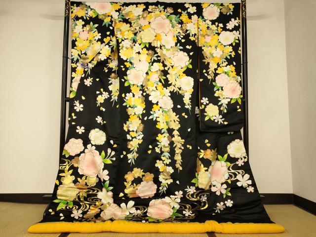 平和屋本店●色打掛 和装 婚礼 結婚式 花嫁 神社挙式 枝垂れ桜流水文 黒地 金銀彩 逸品 AABJ2836fw