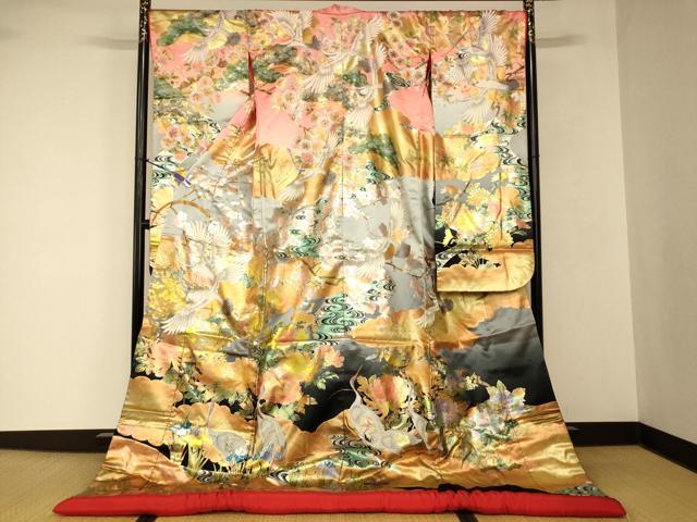 平和屋本店●色打掛 和装 婚礼 結婚式 花嫁 神社挙式 手描き 飛鶴松梅文 暈し染め 金銀彩 逸品 AABJ2849fw