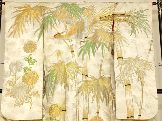 平和屋本店●色打掛 和装 婚礼 結婚式 花嫁 神社挙式 刺繍 笹竹草花雉文 金銀糸 銀通し地 逸品 AABJ2919fw