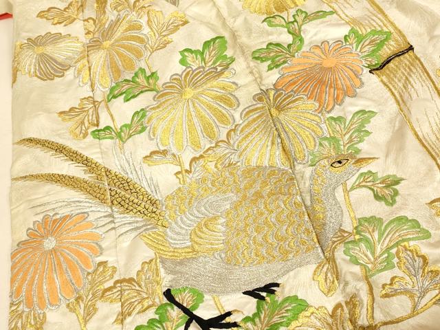 平和屋本店●色打掛 和装 婚礼 結婚式 花嫁 神社挙式 刺繍 笹竹草花雉文 金銀糸 銀通し地 逸品 AABJ2919fw