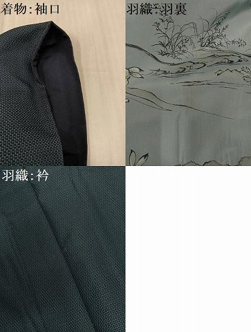 平和屋着物●男性 紬 アンサンブル 100亀甲 総詰め 羽裏:鳥獣戯画 大丸扱い 正絹 逸品 AABJ2922ph