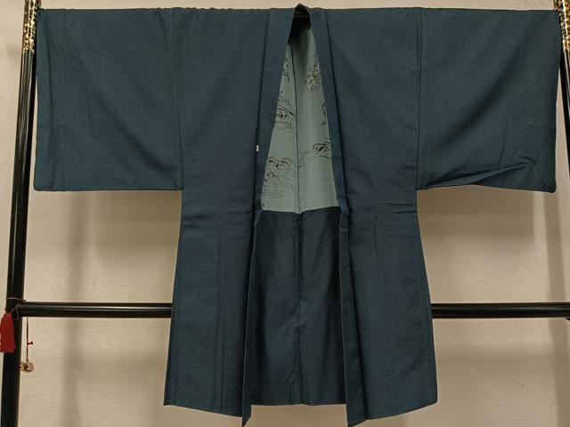 平和屋着物●男性 紬 アンサンブル 100亀甲 総詰め 羽裏:鳥獣戯画 大丸扱い 正絹 逸品 AABJ2922ph