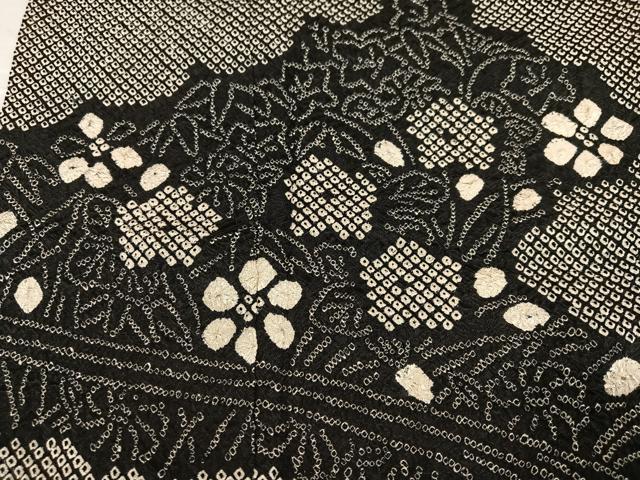 平和屋着物●訪問着 総絞り 流水草花文 黒地 正絹 逸品 AABJ2926ph