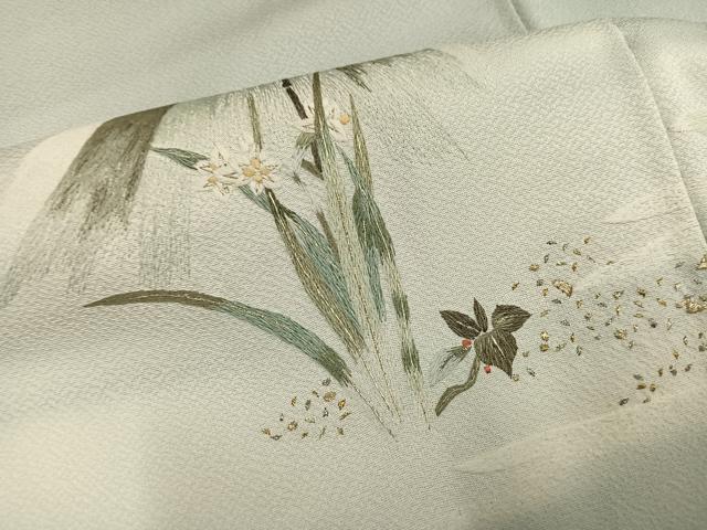 平和屋着物●訪問着 蘇州刺繍 草花文 暈し染め 金銀糸 正絹 逸品 AABJ2931ph