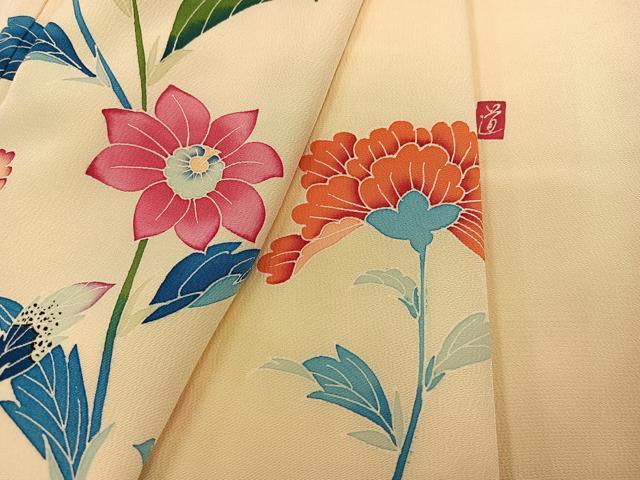 平和屋着物●訪問着 友禅 作家物 草花文 正絹 逸品 AABJ2944ph