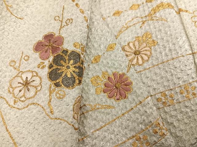 平和屋着物●訪問着 絞り 刺繍 草花文 金彩 正絹 逸品 AABJ2945ph