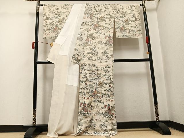 平和屋着物●訪問着 作家物 松竹梅 人物風景文 正絹 逸品 AABJ2949ph