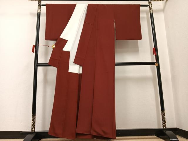 平和屋着物●上質な色無地 茶色 鬼しぼ縮緬 正絹 逸品 AABJ2951ph