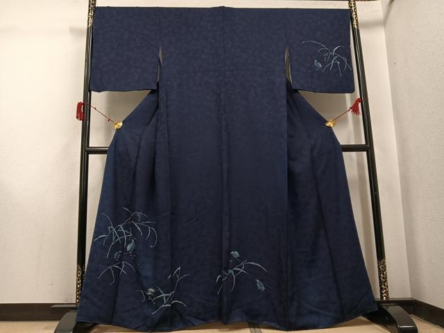 平和屋着物●藍造り国選定無形文化財 藍師・佐藤昭人 訪問着 群鳥 正絹 逸品 AABJ2962ph