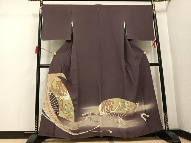 平和屋着物●豪華色留袖 駒刺繍 色紙群鶴扇面草花文 暈し染め 金彩 正絹 逸品 AABJ2963ph
