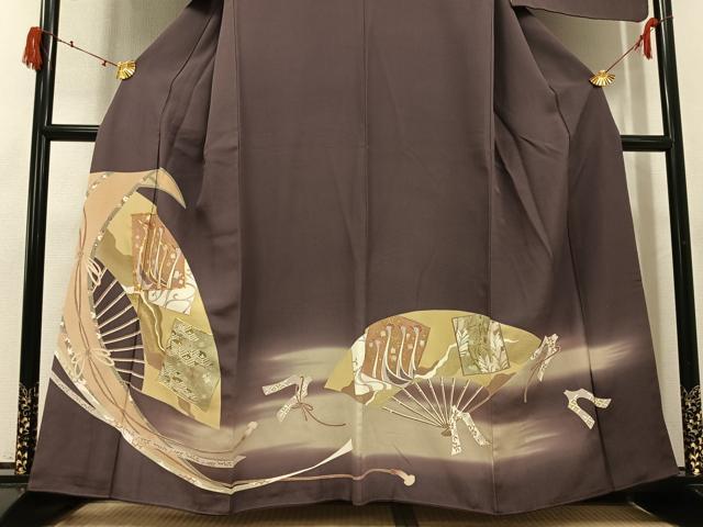平和屋着物●豪華色留袖 駒刺繍 色紙群鶴扇面草花文 暈し染め 金彩 正絹 逸品 AABJ2963ph