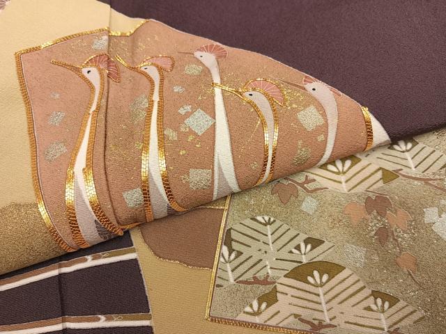 平和屋着物●豪華色留袖 駒刺繍 色紙群鶴扇面草花文 暈し染め 金彩 正絹 逸品 AABJ2963ph
