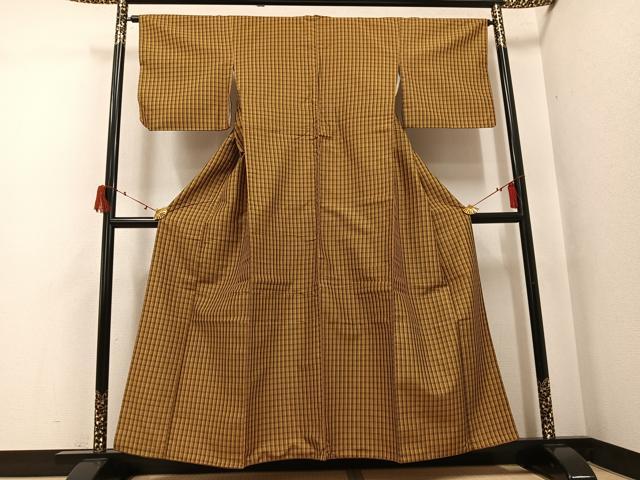 平和屋着物●本場黄八丈 綾織 格子 正絹 逸品 AABJ2974ph