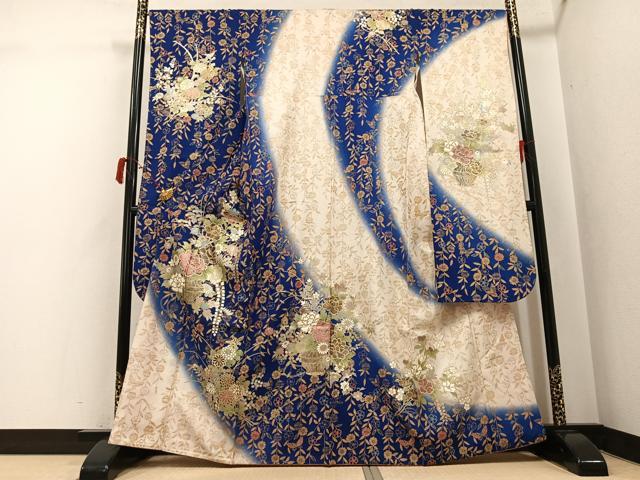 平和屋着物●豪華振袖 草花文 暈し染め 金銀彩 正絹 逸品 AABJ2976ph