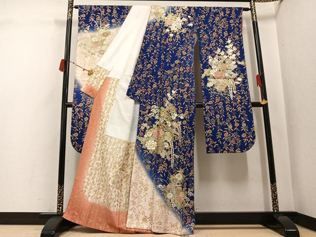 平和屋着物●豪華振袖 草花文 暈し染め 金銀彩 正絹 逸品 AABJ2976ph