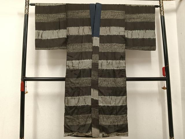 平和屋着物○男性 長襦袢 袷 杢目絞り 横段文 正絹 逸品 AABJ2978ph