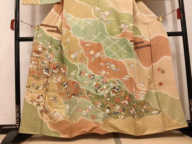 平和屋着物●訪問着 刺繍 草花文 暈し染め 金彩 正絹 逸品 AABJ2985ph