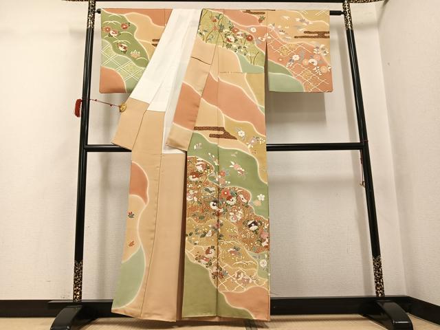 平和屋着物●訪問着 刺繍 草花文 暈し染め 金彩 正絹 逸品 AABJ2985ph