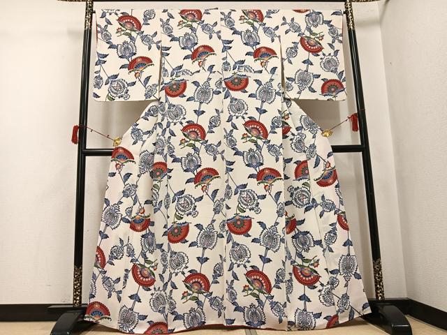 平和屋着物●上質な小紋 型染め 更紗文 鬼しぼ縮緬 正絹 逸品 AABJ2989ph
