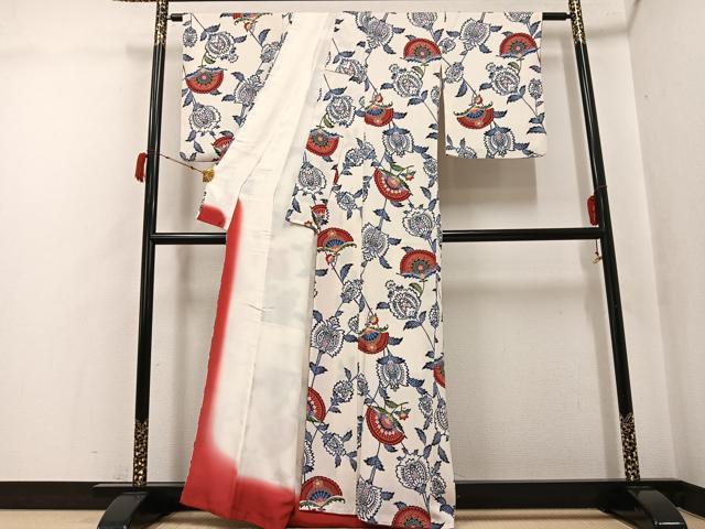 平和屋着物●上質な小紋 型染め 更紗文 鬼しぼ縮緬 正絹 逸品 AABJ2989ph