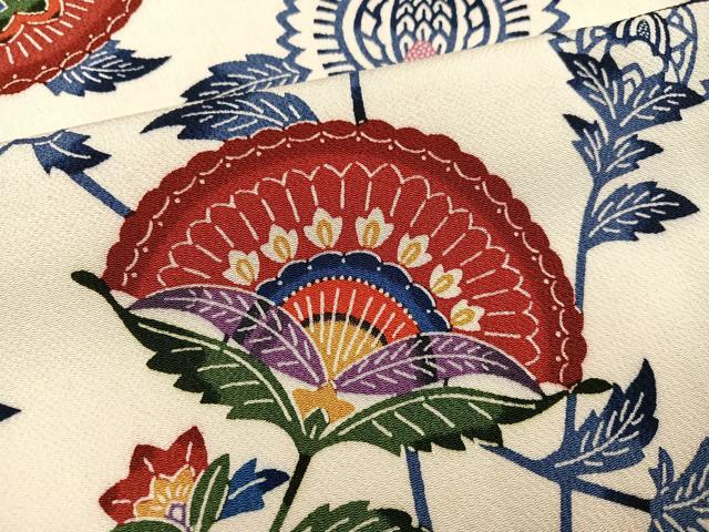 平和屋着物●上質な小紋 型染め 更紗文 鬼しぼ縮緬 正絹 逸品 AABJ2989ph