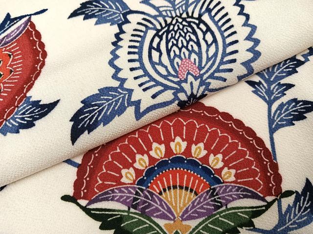 平和屋着物●上質な小紋 型染め 更紗文 鬼しぼ縮緬 正絹 逸品 AABJ2989ph