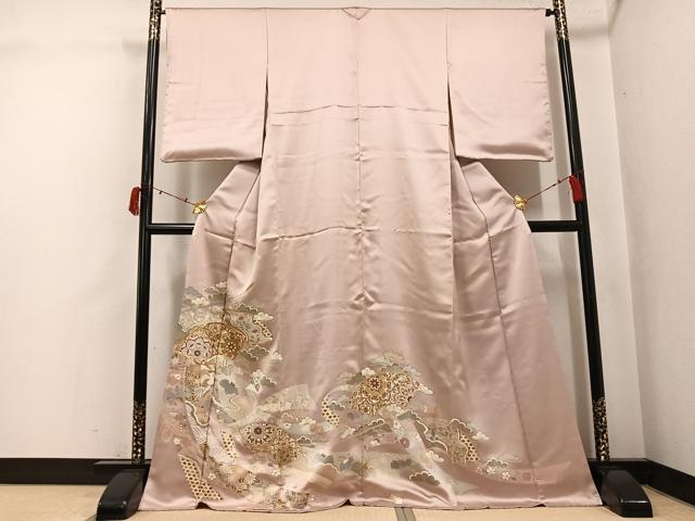 平和屋着物●豪華色留袖 駒刺繍 地紙草花文 金彩 正絹 逸品 AABJ2993ph
