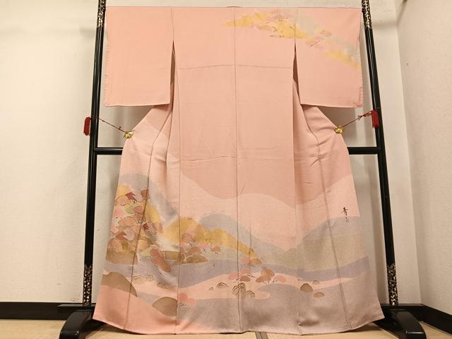平和屋着物●京友禅の第一人者 松井青々 訪問着 駒刺繍 遠山風景松文 金彩 正絹 逸品 AABJ2998ph