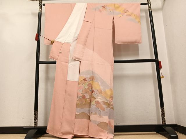 平和屋着物●京友禅の第一人者 松井青々 訪問着 駒刺繍 遠山風景松文 金彩 正絹 逸品 AABJ2998ph