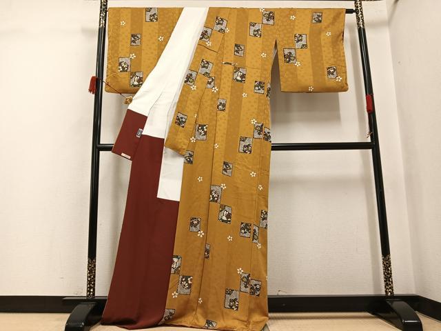 平和屋着物●上質な小紋 色紙兎花鞠文 金彩 ロング丈 正絹 逸品 AABJ3007ph
