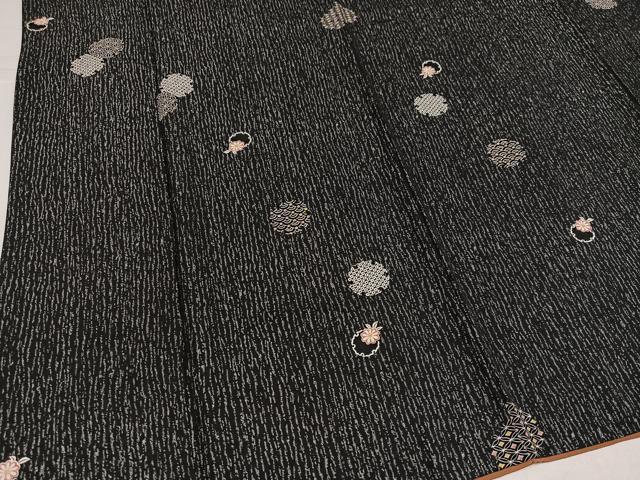 平和屋着物●上質な小紋 雪輪吉祥花文 黒地 正絹 逸品 AABJ3010ph