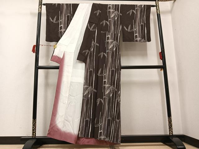 平和屋着物●上質な小紋 笹竹文 暈し染め 正絹 逸品 AABJ3013ph