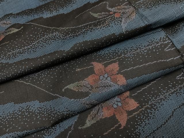 平和屋着物○本場大島紬 カタス9マルキ 草花文 正絹 逸品 AABJ3014ph