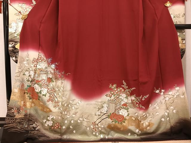 平和屋着物●豪華振袖 御所車花文 暈し染め 金銀彩 ロング丈 正絹 逸品 AABJ3016ph