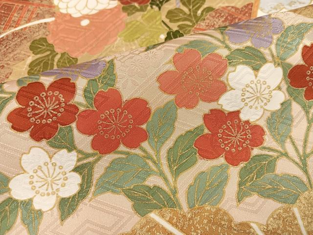 平和屋着物●豪華振袖 駒刺繍 檜扇草花文 金彩 正絹 逸品 AABJ3019ph