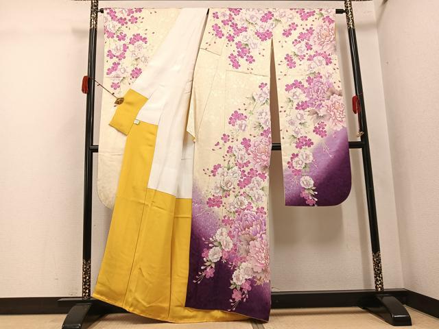 平和屋着物●豪華振袖 刺繍 花尽くし 暈し染め 金糸 正絹 逸品 AABJ3024ph