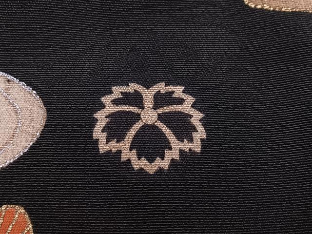 平和屋本店●アンティーク 大正ロマン 振袖 駒刺繍 松竹梅風景文 黒地 金銀彩 ロング丈 正絹 逸品 AABJ3028ph