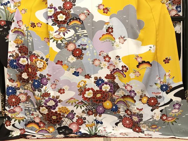 平和屋着物●豪華振袖 紅型 草花文 ロング丈 正絹 逸品 AABJ3029ph