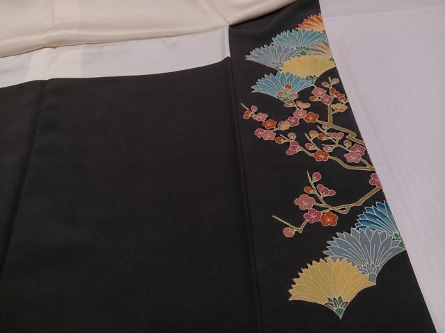 平和屋着物●本加賀友禅作家 奥原一就 黒留袖 枝花文 金彩 正絹 逸品 AABJ3032ph