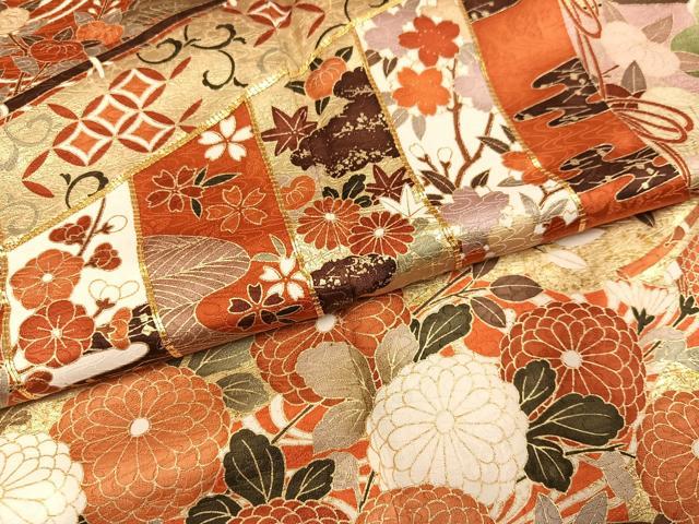 平和屋着物●豪華振袖 駒刺繍 几帳草花文 金彩 正絹 逸品 AABJ3036ph