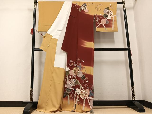 平和屋着物●藤あや子 訪問着 駒刺繍 花唐草文 暈し染め 金彩 鬼しぼ縮緬 銀座もとじ 正絹 逸品 AABJ3039ph