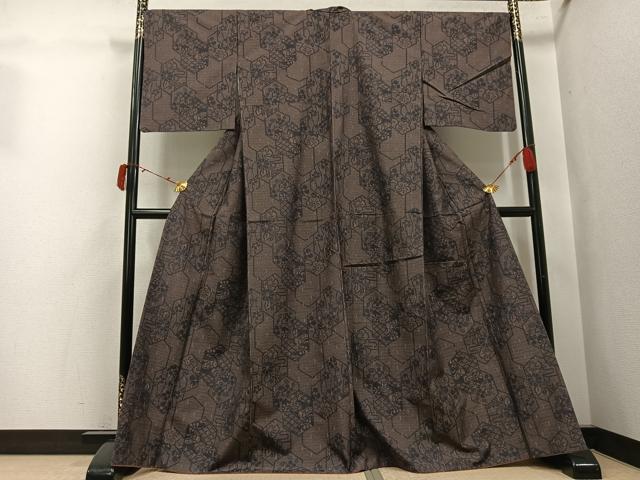 平和屋着物●上質な紬 亀甲花文 正絹 逸品 AABJ3046ph